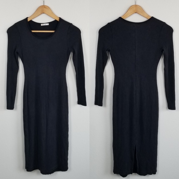 Marine Layer Lexi Black Rib Knit Bodycon Midi Minimalist Slimming Dress Size XS - Picture 10 of 12